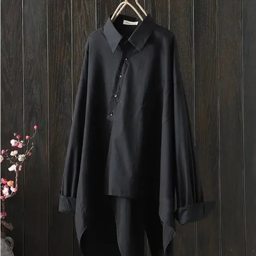 Black Long Sleeve Irregular Blouse
